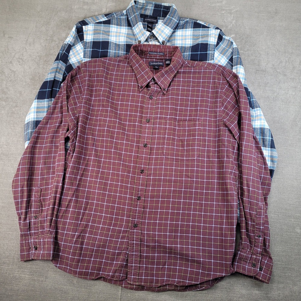 Lands End Mens XLT Flannel Shirt Lot of 2 Plaid‎ Button Up Long Sleeve